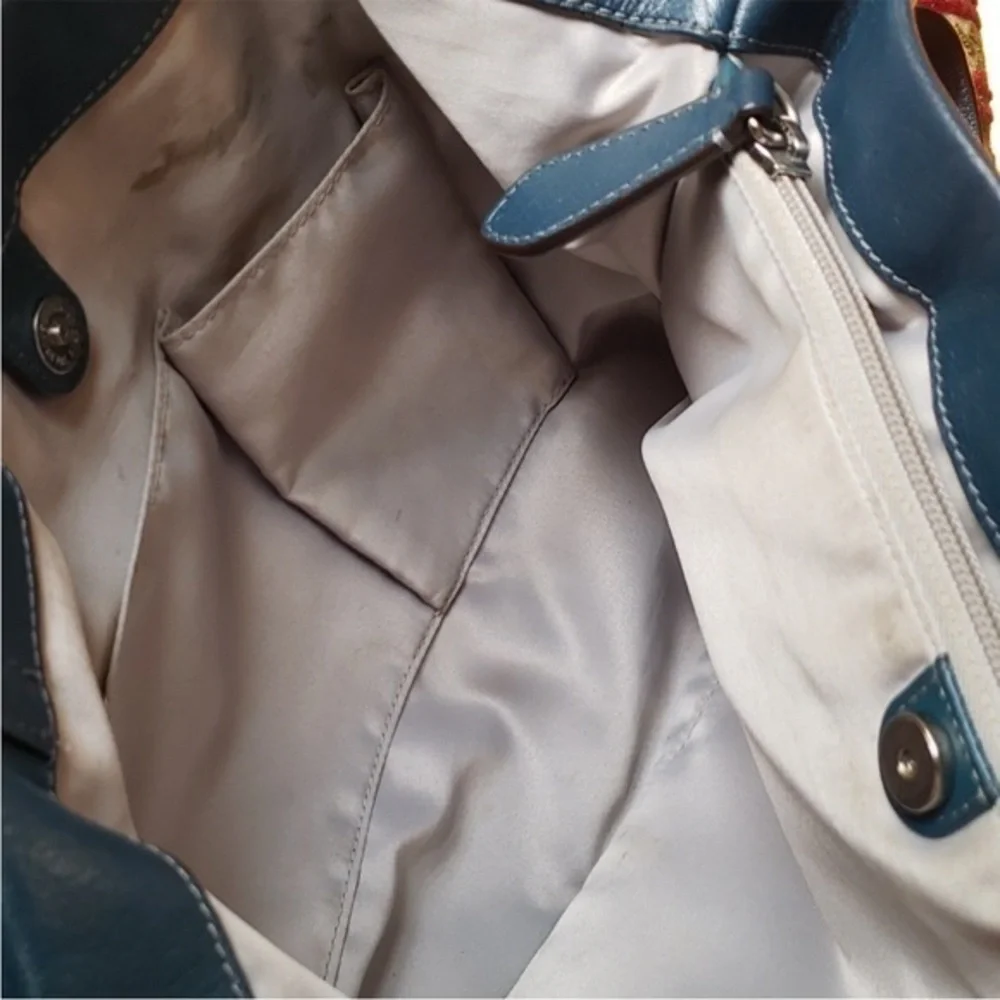 Coach Teal Soft Leather Slouchy shoulder bag tote with nickel color hardware